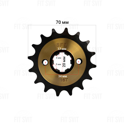 Звезда передняя 428H 16Т на мотоцикл CB/CG 150/200/250 cc шлиц широкий