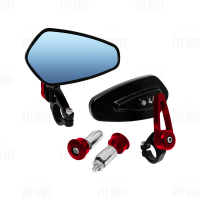 Зеркала в торец руля на мотоцикл мопед скутер черно красного цвета
