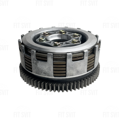 Зчеплення мото 150/200/250 cc 70 зубів 6 болтів 7 дисків у зборі підшипник 6202