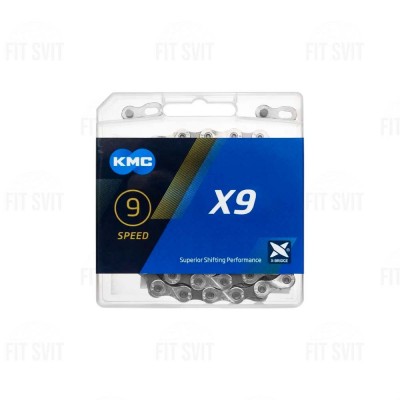 Велосипедная цепь KMC X9 с замком, 116 звеньев