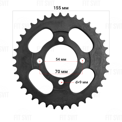 Зірка задня 428H 38Т на мопед Дельта, Альфа, Актив