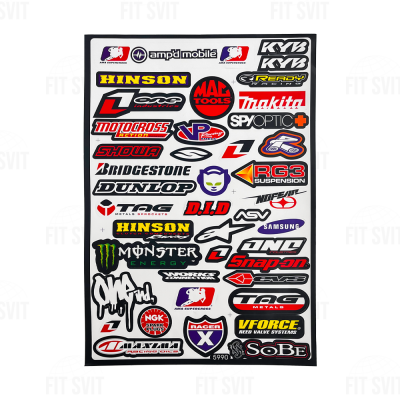 Наклейки мото мультибренд 28х43 cм, комплект 41 шт
